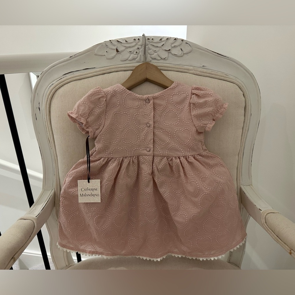🦢 24 Mth Dusty Rose Embroidered Heart Baby Dress with White Trim 3 Piece Set NWT - Picture 4 of 13